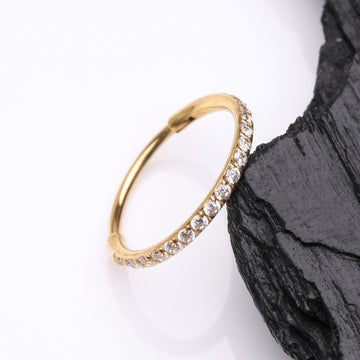 Detail View 1 of Golden Brilliant Sparkle Gems Lined Clicker Hoop Ring-Clear Gem